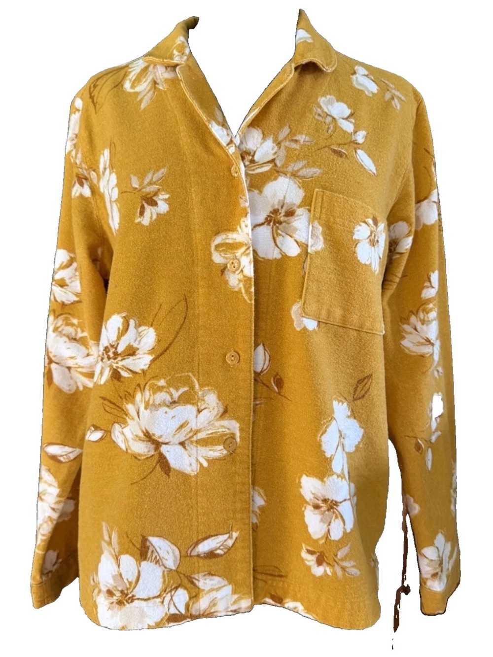 Garnet Hill Organic Cotton Heritage Flannel Pajamas Gold White Floral Sz Medium - Picture 10 of 15